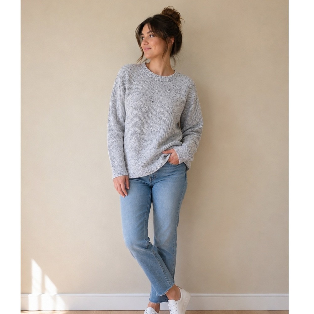 Lou & Grey XS Marled Gray Textured Knit Pullover Sweater Scandinavian Oversized